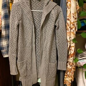 Gray Knit Open-Front Sweater